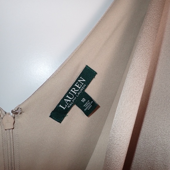 Lauren Ralph Lauren Champagne Faux Wrap Dress Sleeveless Satin size 10 - Picture 4 of 16